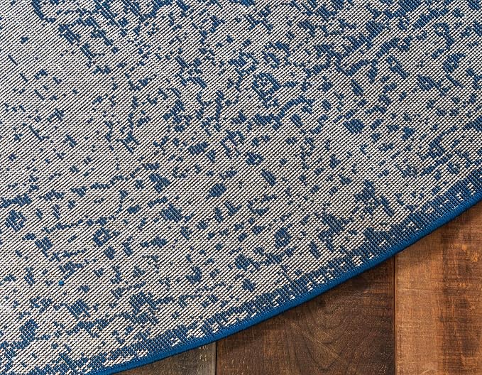 Unique Loom Bromley Collection Area Rug - Wells (5' 1" Round, Ivory and Blue/ Ivory)
