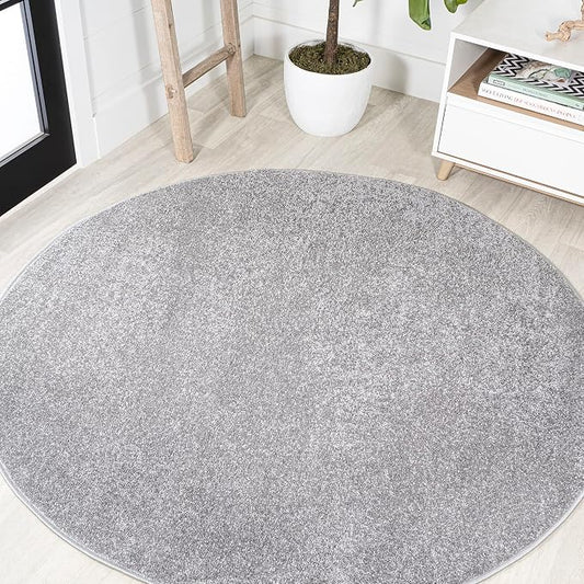 JONATHAN Y Haze Solid Low-Pile Gray 5' Round Indoor Area Rug, Coastal,Bohemian,Minimalist,Classic, Easy-Cleaning for Living Room,Bedroom,Kitchen,Pet Friendly,Non-Shedding (SEU100A-5R)