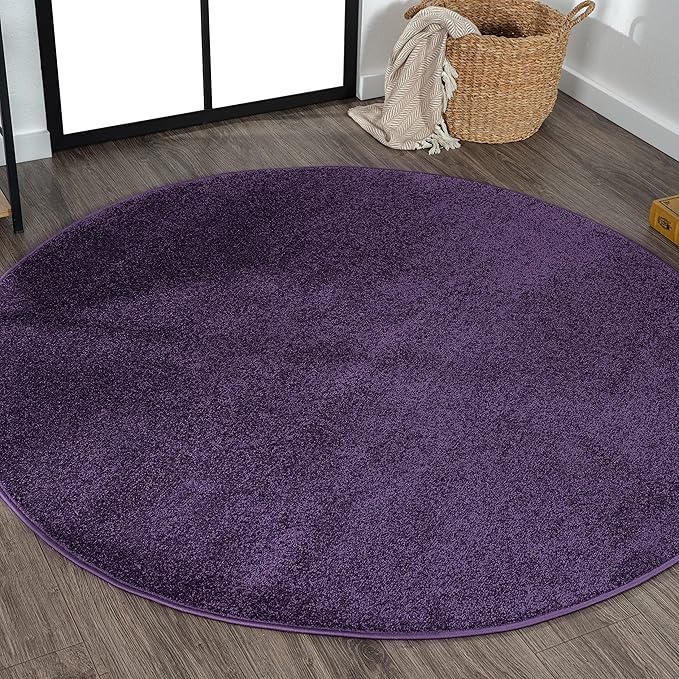 JONATHAN Y Haze Solid Low-Pile Purple 6' Round Indoor Area Rug, Coastal,Bohemian,Minimalist,Classic, Easy-Cleaning for Living Room,Bedroom,Kitchen,Pet Friendly,Non-Shedding (SEU100N-6R)
