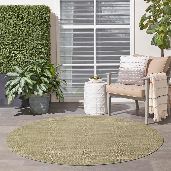 Nourison Home Nourison Essentials Green Gold 8' x Round Area Rug - Easy Clean, Non Shedding, Bed Room, Living Room, Dining Room, Kitchen (8' x Round)