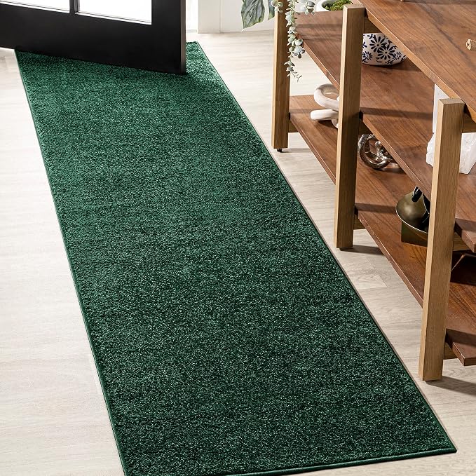 JONATHAN Y Haze Solid Low-Pile Emerald Runner Rug 2x8, Coastal,Bohemian,Minimalist,Classic, Easy-Cleaning for Living Room,Bedroom,Kitchen,Pet Friendly,Non-Shedding (SEU100L-28)