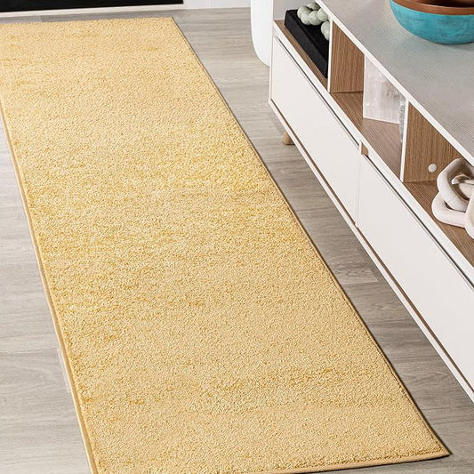JONATHAN Y Haze Solid Low-Pile Mustard Runner Rug 2x14, Coastal,Bohemian,Minimalist,Classic, Easy-Cleaning for Living Room,Bedroom,Kitchen,Pet Friendly,Non-Shedding (SEU100B-214)