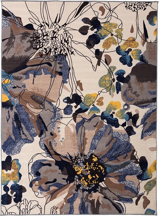 Rugshop Cream Bright Flowers Non Slip Non-Shedding Area Rug for Living Room, Dining Room and Bedroom, 6'6" x 9'