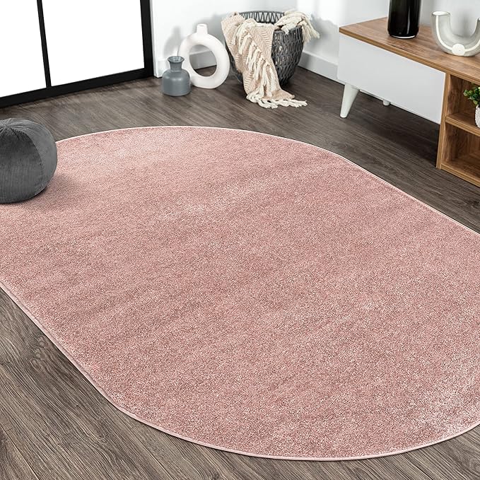 JONATHAN Y Haze Solid Low-Pile Pink 3x5 Oval Indoor Area Rug, Coastal,Bohemian,Minimalist,Classic, Easy-Cleaning for Living Room,Bedroom,Kitchen,Pet Friendly,Non-Shedding (SEU100P-3OV)