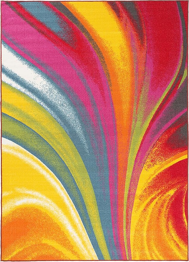 Rugshop Modern Contemporary Waves Non-Slip (Non-Skid) Area Rug 5 X 7 (5' 3" X 7' 3") Multi