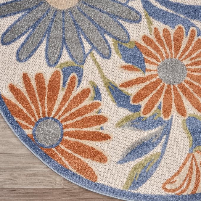 Nourison Home Aloha Beige Multicolor 5'3" x Round Area Rug - Easy Clean, Non Shedding, Bed Room, Living Room, Dining Room, Kitchen (5' x Round)