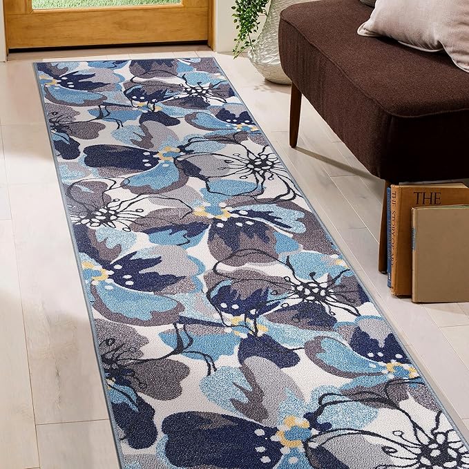 Rugshop Gray Large Floral Non-Slip Runner Rug Fade Resistant for Hallway, Entryway and Kitchen, 2'7" x 6'