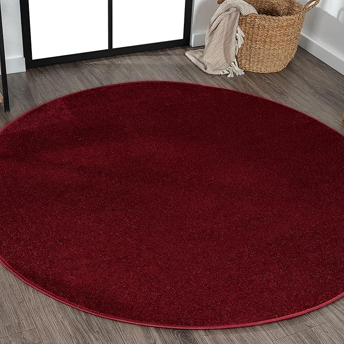 JONATHAN Y Haze Solid Low-Pile Dark Red 4' Round Indoor Area Rug, Coastal,Bohemian,Minimalist,Classic, Easy-Cleaning for Living Room,Bedroom,Kitchen,Pet Friendly,Non-Shedding (SEU100Q-4R)