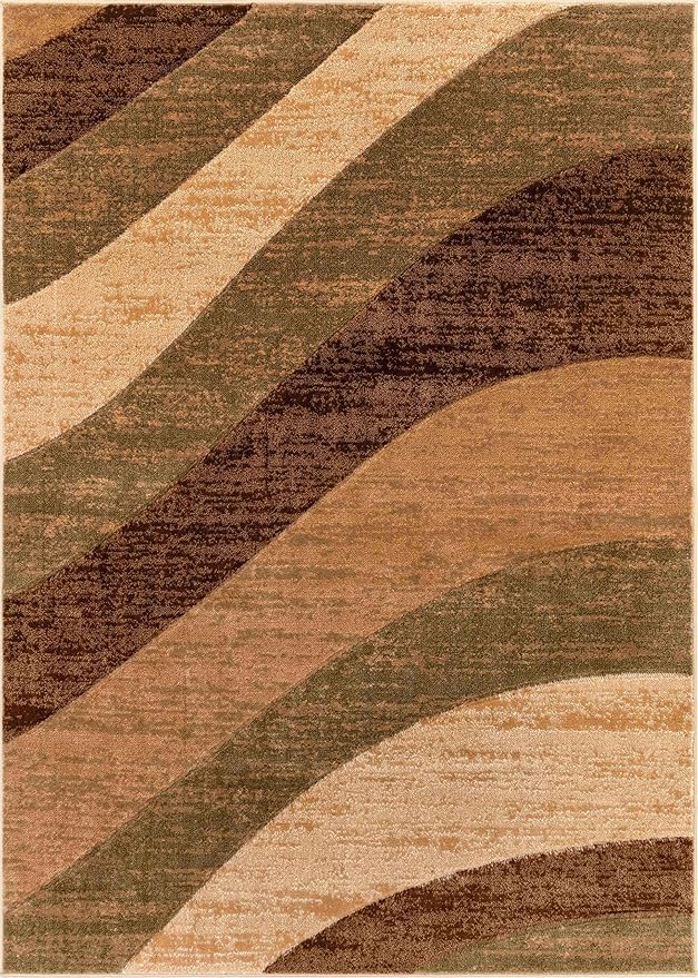 Well Woven Good Vibes Cecilia Multi Color Brown 5'3" x 7'3" Modern Area Rug for Living & Dining Room - Stain-Resistant, Hand-Carved, 3D Abstract Design