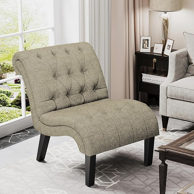 Accent Chair for Bedroom Living Room Modern Button Tufted Upholstered Armless Corner Chair with Wood Legs