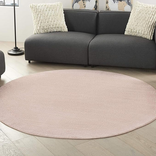 Nourison Home Nourison Essentials Pink 6' x Round Area Rug - Easy Clean, Non Shedding, Bed Room, Living Room, Dining Room, Kitchen (6' x Round)