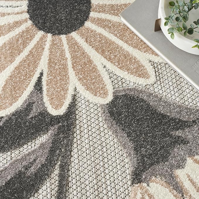 Nourison Home Aloha Beige 9' x 12' Area Rug - Easy Clean, Non Shedding, Bed Room, Living Room, Dining Room, Kitchen (9' x 12')