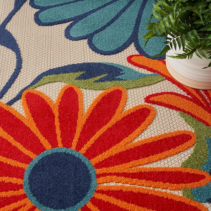 Nourison Home Aloha Multicolor 5'3" x 7'5" Area Rug - Easy Clean, Non Shedding, Bed Room, Living Room, Dining Room, Kitchen (5' x 8')