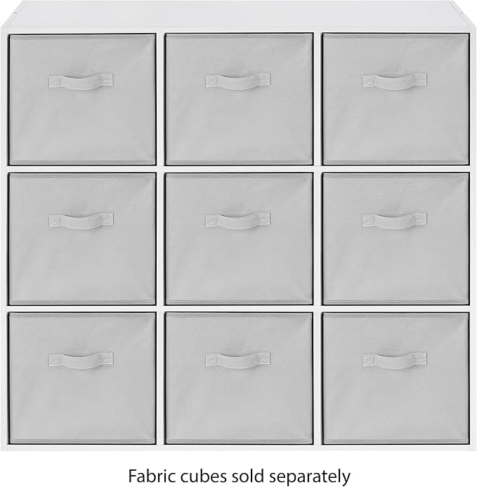 Whitmor 9 Cube Storage Organizer, 3 Tier Stackable MDF Bookcase, Open Storage Display Bookshelf, Storage Cabinet for Living Room, Bedroom, Home, Office, 35.5" L x 11.7" W x 35.5" H, White