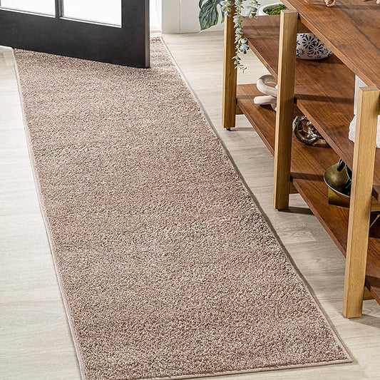 JONATHAN Y Haze Solid Low-Pile Beige Runner Rug 2x10, Coastal,Bohemian,Minimalist,Classic, Easy-Cleaning for Living Room,Bedroom,Kitchen,Pet Friendly,Non-Shedding (SEU100G-210)