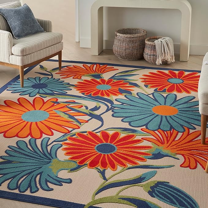 Nourison Home Aloha Multicolor 5'3" x 7'5" Area Rug - Easy Clean, Non Shedding, Bed Room, Living Room, Dining Room, Kitchen (5' x 8')