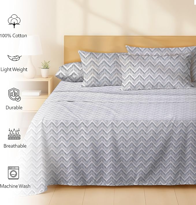 RUVANTI 100% Cotton Percale Sheets Full Size 6 Piece Set, Cooling Bed Sheets for Hot Sleepers, Deep Pocket 16”, Breathable Lightweight & Durable, Crisp Hotel Style Sheets, Inverted Streak