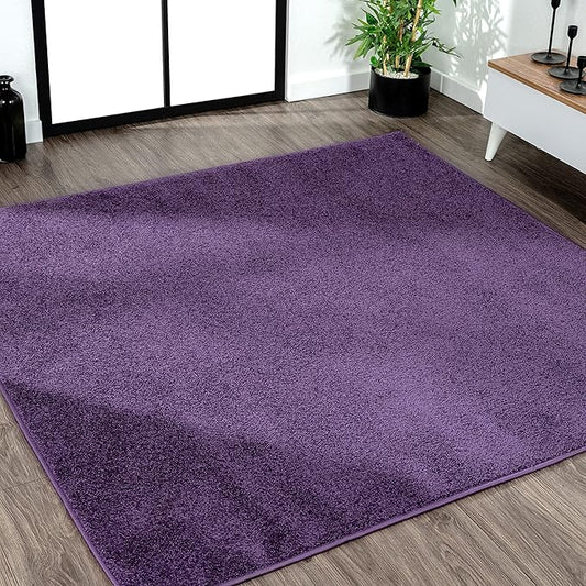 JONATHAN Y Haze Solid Low-Pile Purple 7x7 Square Indoor Area Rug, Coastal,Bohemian,Minimalist,Classic, Easy-Cleaning for Living Room,Bedroom,Kitchen,Pet Friendly,Non-Shedding (SEU100N-7SQ)
