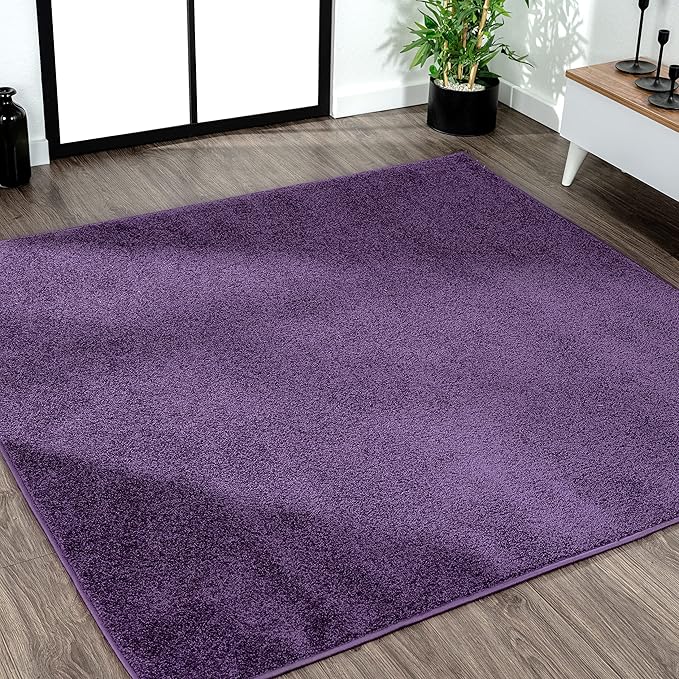 JONATHAN Y Haze Solid Low-Pile Purple 5x5 Square Indoor Area Rug, Coastal,Bohemian,Minimalist,Classic, Easy-Cleaning for Living Room,Bedroom,Kitchen,Pet Friendly,Non-Shedding (SEU100N-5SQ)