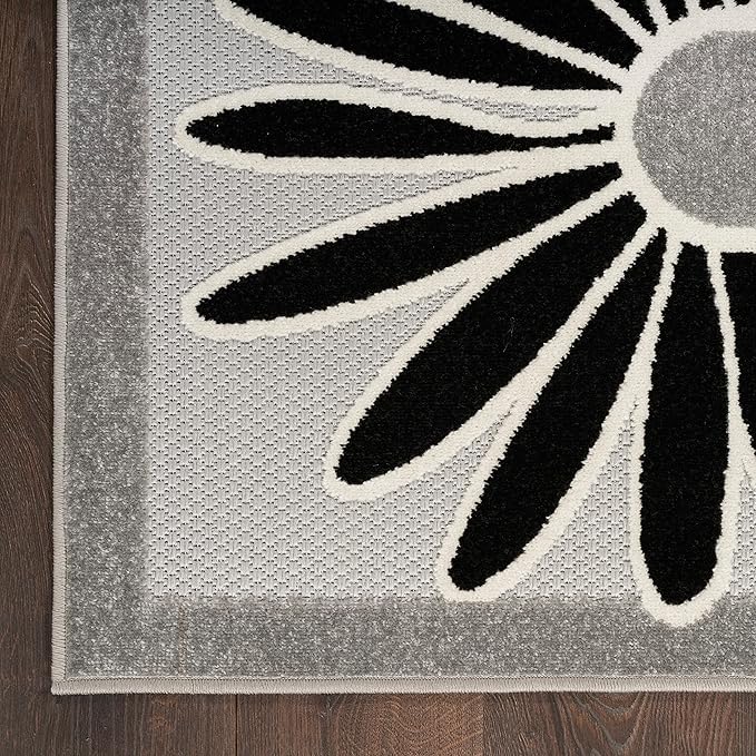 Nourison Home Aloha Black White 5'3" x 7'5" Area Rug - Easy Clean, Non Shedding, Bed Room, Living Room, Dining Room, Kitchen (5' x 8')