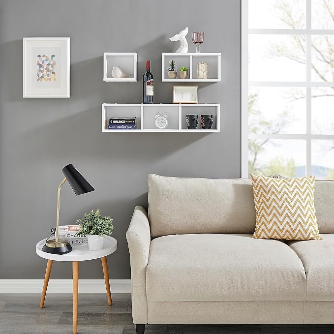 Danya B. Bauhaus Floating Geometric Cubby Wall Shelves - Set of 3 Sizes - White