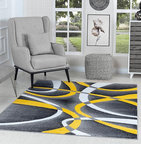 GLORY RUGS Area Rug Modern 5x7 Yellow Soft Contemporary Floor Carpet for Indoor Living Dining Room and Bedroom Area