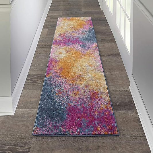 Nourison Home Passion Sunburst 1'10'' x 6' Area-Rug, Modern, Abstract, Easy-Cleaning, Non Shedding, Bed Room, Living Room, Dining Room, Kitchen, (6' Runner)