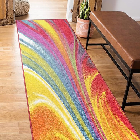 Rugshop Multi Waves Non Slip Modern Abstract Runner Rug Fade Resistant for Hallway, Entryway and Kitchen, 2' x 10'