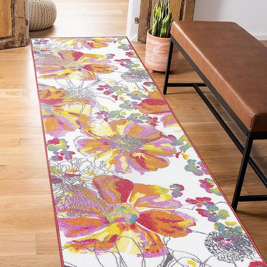 Rugshop Modern Bright Flowers Non-Slip (Non-Skid) Area Rug Runner 2' X 7' (22" X 84") Multi