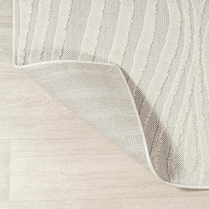 JONATHAN Y Maribo High-Low Abstract Striped Cream/Ivory 6' Round Indoor/Outdoor Area Rug, Pet Friendly, Non-Shedding, Stain Resistant, Easy-Cleaning for Backyard, Patio, Porch (SCN103A-6R)