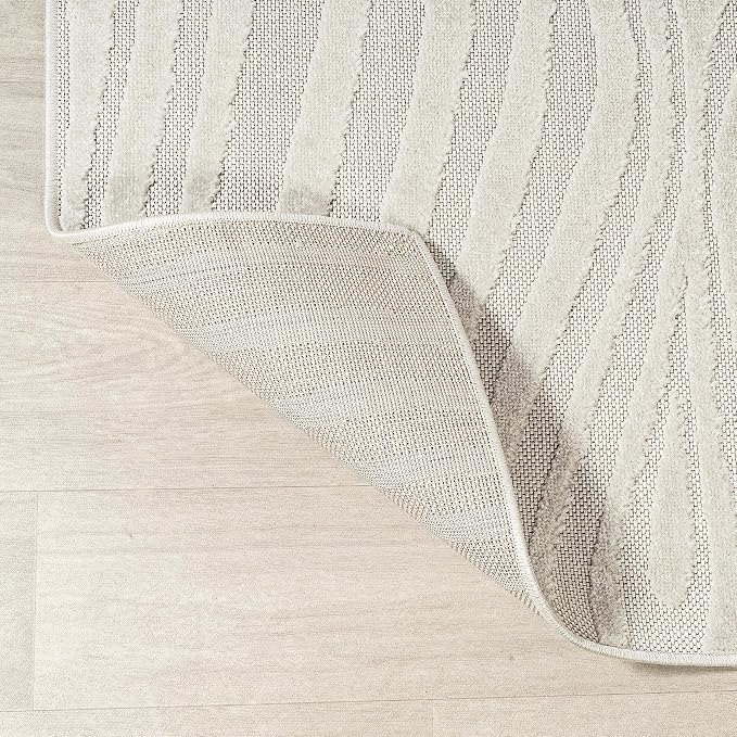 JONATHAN Y Maribo High-Low Abstract Striped Cream/Ivory 10x13 Indoor/Outdoor Area Rug, Pet Friendly, Non-Shedding, Stain Resistant, Easy-Cleaning for Backyard, Patio (SCN103A-13)