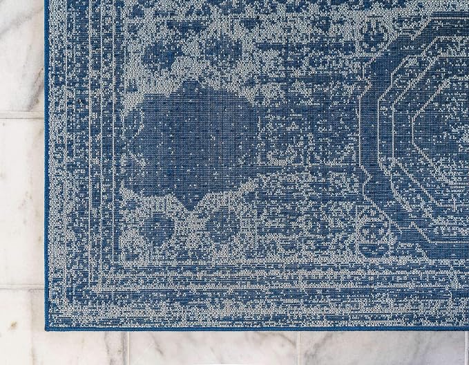 Unique Loom Bromley Collection Area Rug - Wells (6' 1" x 9' Rectangle, Navy Blue/ Ivory)