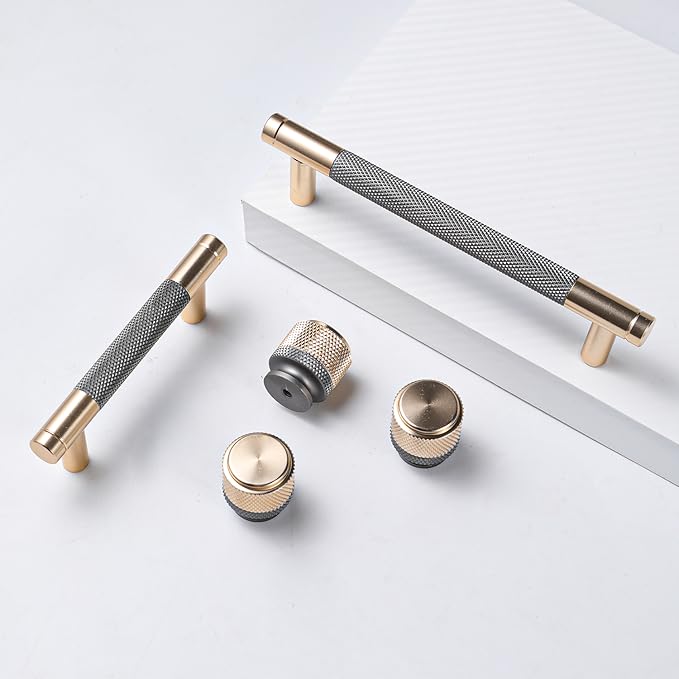 2 Pack 3 Inch 76 mm Barrel Cabinet Pulls Gold and Grey Cupboard Aluminum Handles Drawer Pull Cabinet Handles Cabinet hanldes (3 Inch, Set of 2, Gold and Grey)