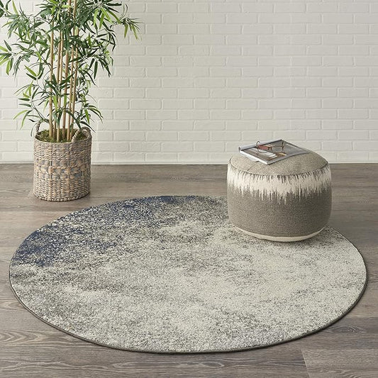 Nourison Home Passion Charcoal/Ivory 5'3'' x Round Area-Rug, Modern, Abstract, Easy-Cleaning, Non Shedding, Bed Room, Living Room, Dining Room, Kitchen, (5' Round)