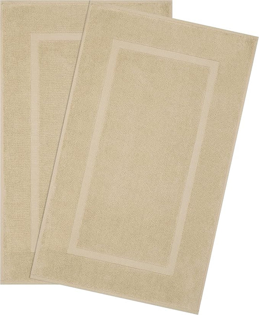 Cotton Paradise 100% Cotton Turkish Bathmat Set, Soft Absorbent Quick Dry, 2 Piece 20x34 Bathmat Floor Set, Beige