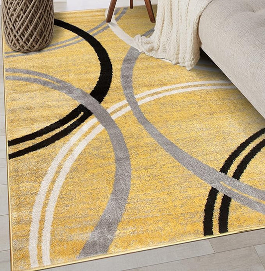 Rugshop Wavy Circles Design Area Rug, Non-Shedding Carpet for Entryway, Bedroom, or Office, Yellow, 3'3" x 5'