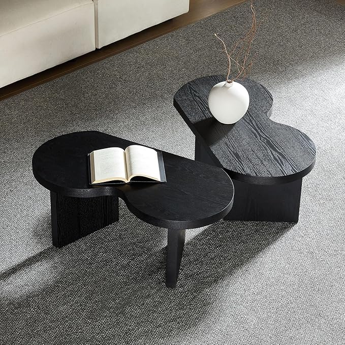 Coffee Table Butterfly Shaped Center Table Wood Modern Accent Table for Living Room Apartment, Black