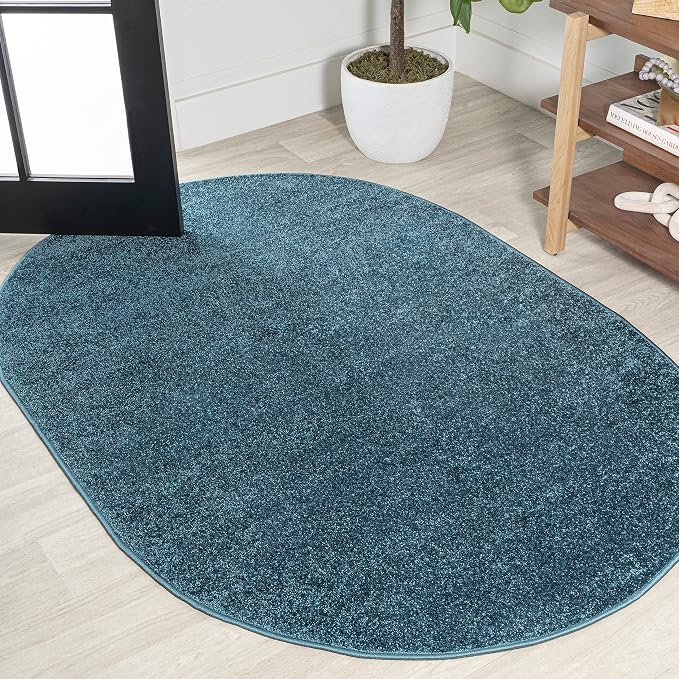 JONATHAN Y Haze Solid Low-Pile Turquoise 3x5 Oval Indoor Area Rug, Coastal,Bohemian,Minimalist,Classic, Easy-Cleaning for Living Room,Bedroom,Kitchen,Pet Friendly,Non-Shedding (SEU100H-3OV)