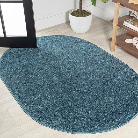 JONATHAN Y Haze Solid Low-Pile Turquoise 3x5 Oval Indoor Area Rug, Coastal,Bohemian,Minimalist,Classic, Easy-Cleaning for Living Room,Bedroom,Kitchen,Pet Friendly,Non-Shedding (SEU100H-3OV)