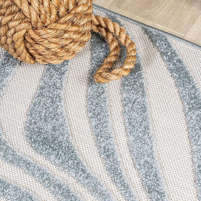 JONATHAN Y Maribo High-Low Abstract Striped Light Blue/Ivory 12x15 Indoor/Outdoor Area Rug, Pet Friendly, Non-Shedding, Stain Resistant, Easy-Cleaning for Backyard, Patio (SCN103C-15)