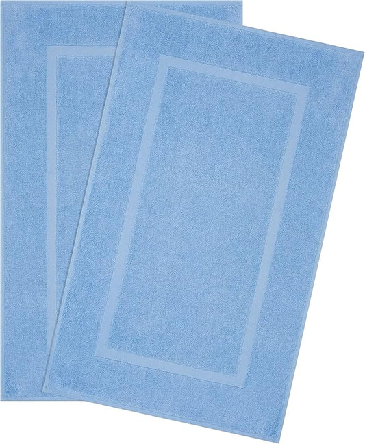 Cotton Paradise 100% Cotton Turkish Bathmat Set, Soft Absorbent Quick Dry, 2 Piece 20x34 Bathmat Floor Set, Sky Blue