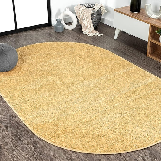 JONATHAN Y Haze Solid Low-Pile Mustard 4x6 Oval Indoor Area Rug, Coastal,Bohemian,Minimalist,Classic, Easy-Cleaning for Living Room,Bedroom,Kitchen,Pet Friendly,Non-Shedding (SEU100B-4OV)