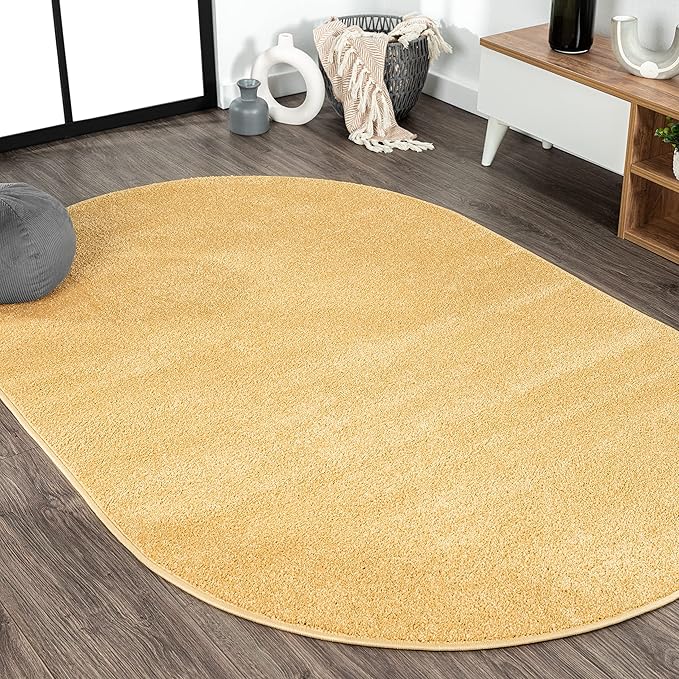 JONATHAN Y Haze Solid Low-Pile Mustard 6x9 Oval Indoor Area Rug, Coastal,Bohemian,Minimalist,Classic, Easy-Cleaning for Living Room,Bedroom,Kitchen,Pet Friendly,Non-Shedding (SEU100B-6OV)