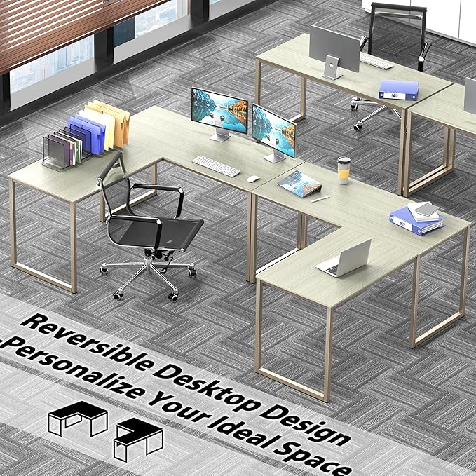 SHW Mission 48 x 48 Inches L-Shape Home Office Computer Desk, Maple