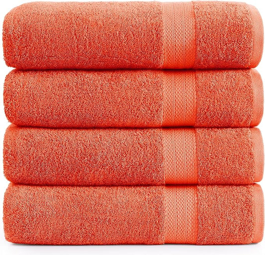 LANE LINEN 4 Pack Bath Towels (28"x54") - 100% Ring Spun Cotton Towels Set for Bathroom - Quick Dry, Ultra Soft & Absorbent Large Bath Towel Set - Can be Used for Salon, Spa & Hotel - Tiger Lily