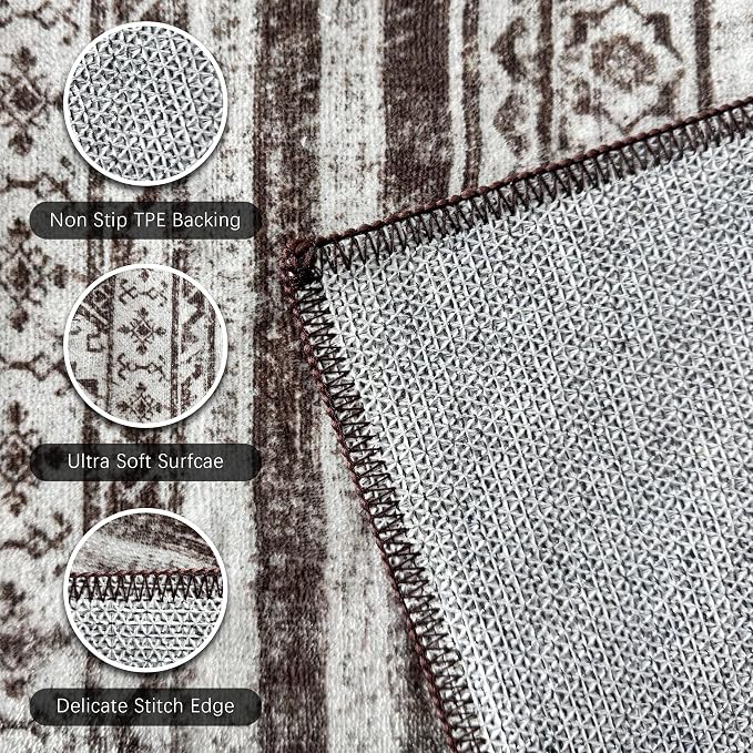 RUGSURE Washable Area Rugs 4' x 6' - 1/6 Thick - Moroccan-Inspired -Stain & Water Resistant Non-Slip - Resistant Rug for Living Room, Bedroom, Nursery, Pet & Child Friendly (Brown)