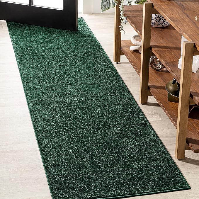 JONATHAN Y Haze Solid Low-Pile Emerald Runner Rug 2x12, Coastal,Bohemian,Minimalist,Classic, Easy-Cleaning for Living Room,Bedroom,Kitchen,Pet Friendly,Non-Shedding (SEU100L-212)