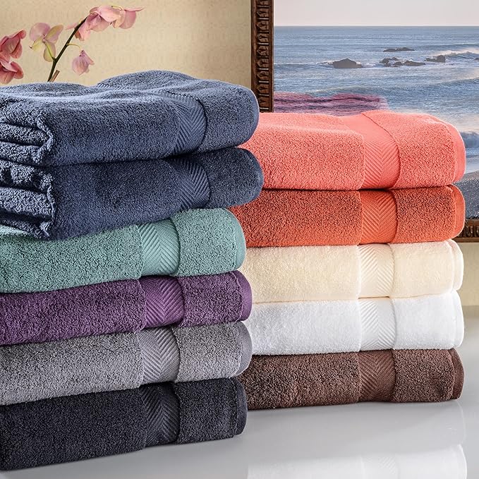 Superior Zero Twist 100% Cotton Bath Towels, Super Soft, Fluffy and Absorbent, Premium Quality Oversized Bath Towel Set of 2, Grape Seed