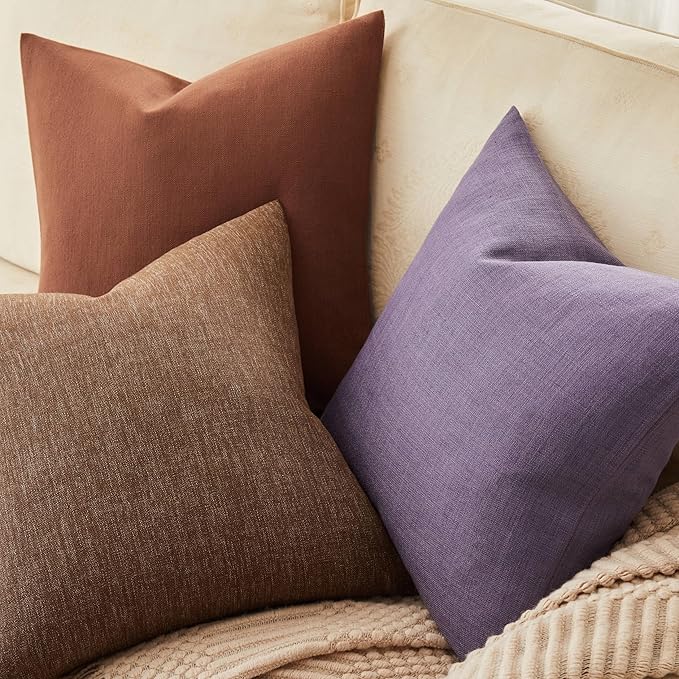 ZeeMart Rustic Cotton Linen Throw Pillow Covers Set of 2, 18x18 Inch Brown, Farmhouse Style Decorative Couch Pillow Cases Cushion Covers for Sofa Bed Living Room Home Decor