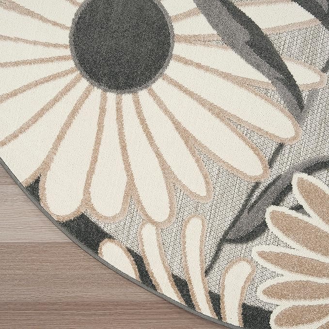Nourison Home Aloha Beige 7'10" x Round Area Rug - Easy Clean, Non Shedding, Bed Room, Living Room, Dining Room, Kitchen (8' x Round)